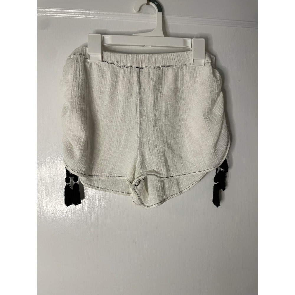 Free People Cream White Tassel Shorts Elastic Waist Boho‎ Summer Womens
